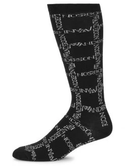 JW Anderson Logo Grid Cotton-Blend Socks For Men White Black -Deals Thessura Store unnamed file 359