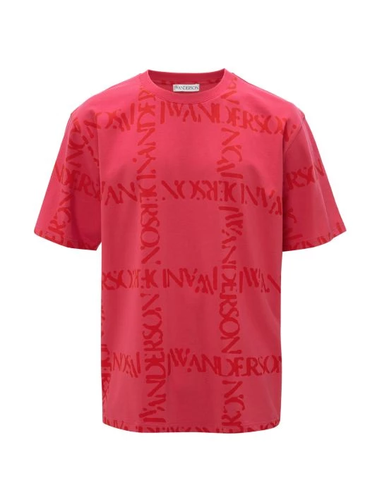 JW Anderson Oversized Grid Logo T-Shirt For Men Fuschia 3 JW Anderson Oversized Grid Logo T-Shirt For Men Fuschia