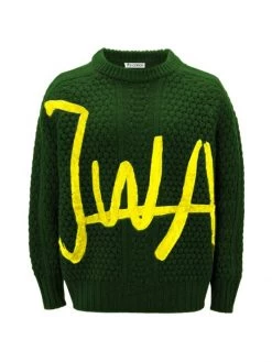JW Anderson JWA Crewneck Cable Sweater For Men Khaki Yellow -Deals Thessura Store unnamed file 457